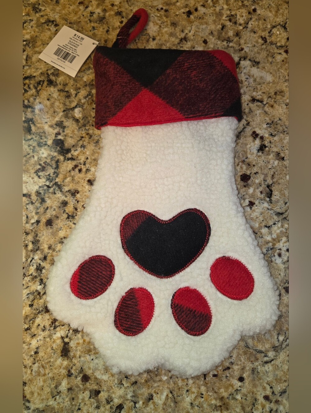 NWT Red and Black Plaid Pet Paw Dog Chriatmas Stocking